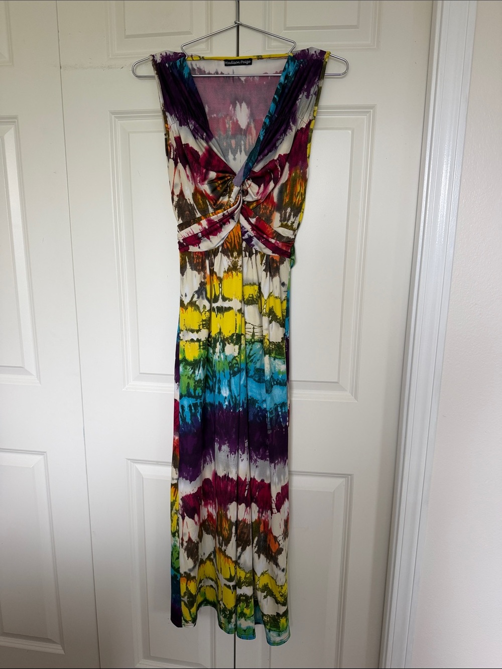 Madison Paige Multicolor Tie-Dye Maxi Dress with Twist Front Sz medium